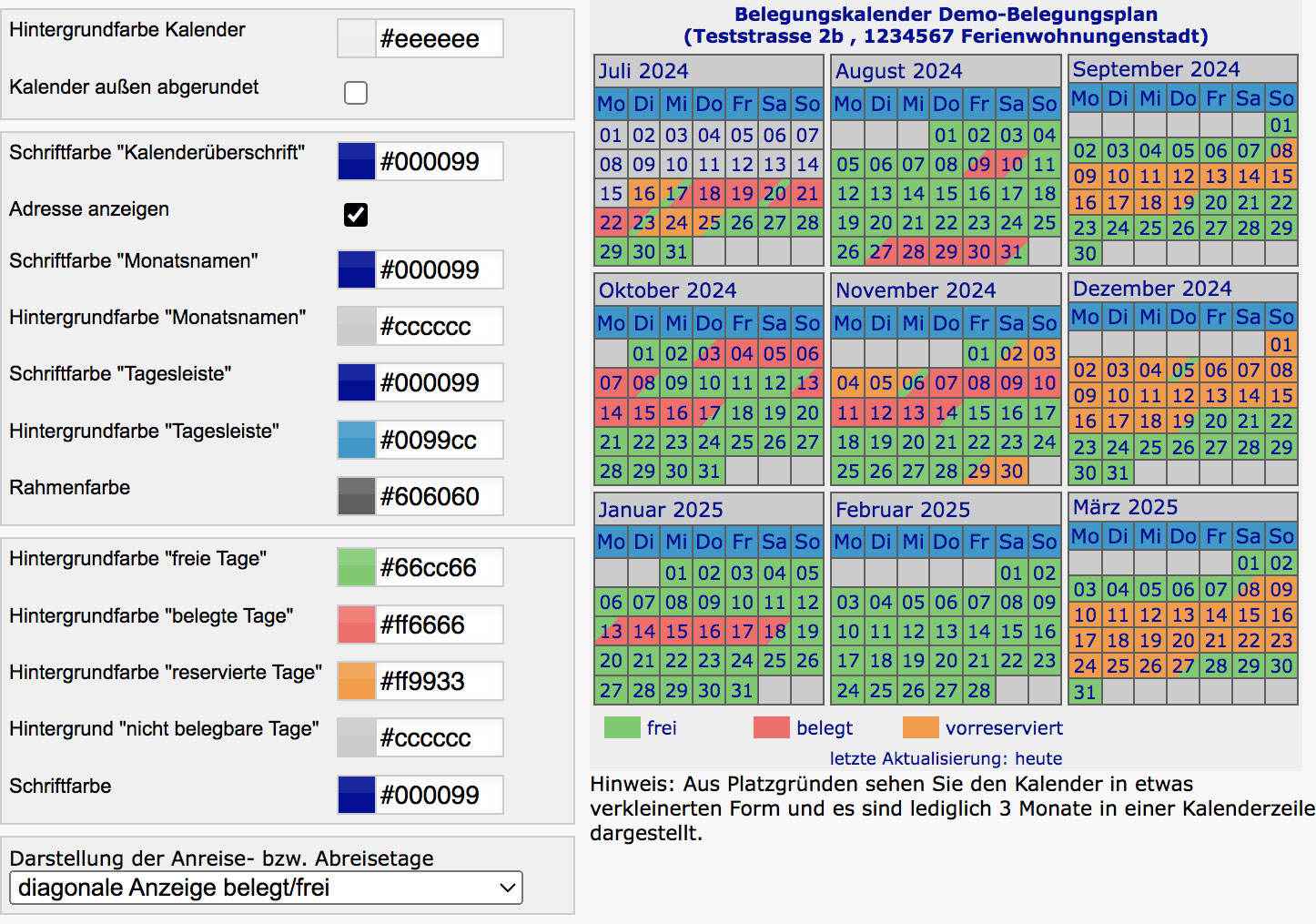 Einstellungsmöglichkeiten in Belegungskalender.com