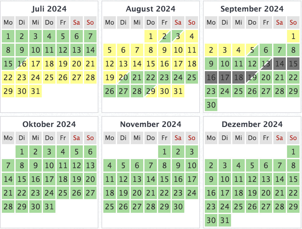 Halbjahrenansicht von Belegungskalender-Kostenlos.de