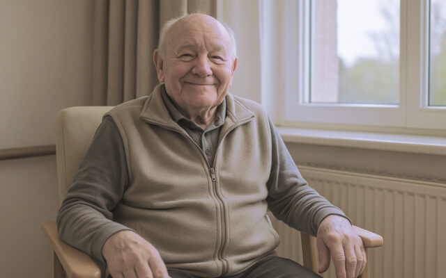 zufridener bewohner im pflegeheim